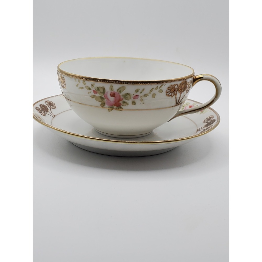 Vtg Nippon Morimura Bros Cup & Saucer Pink Roses Moriage